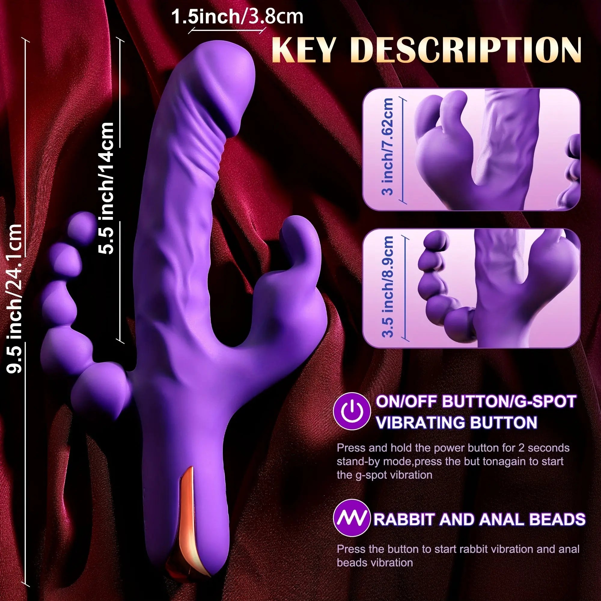 G-Spot Rabbit Vibrator Clitoris Stimulator, Vaginal Anal Dildo Massager With 10 Frequency Modes For Women Masturbation Sweetstoy
