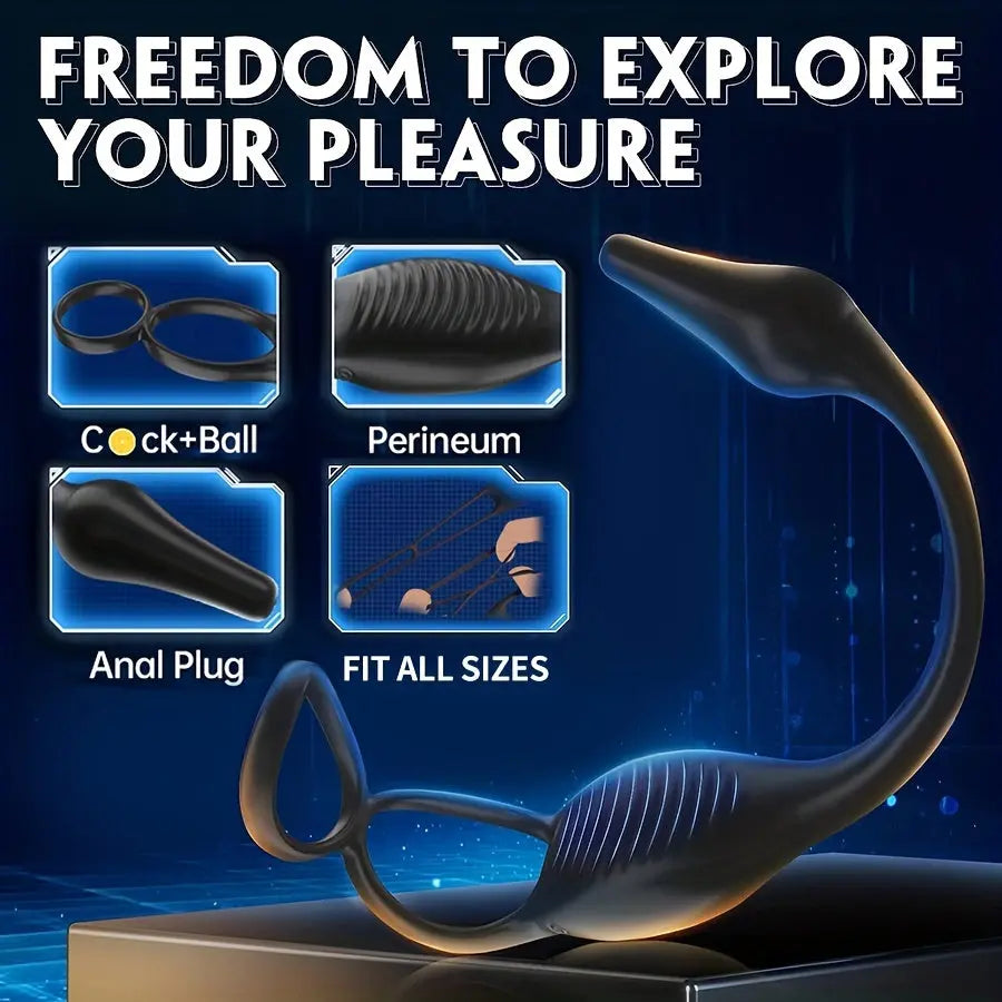 4 In 1 Male Sex Toys Penis Ring With Remote Control Butt Plug 7 Vibrating Modes Sweetstoy