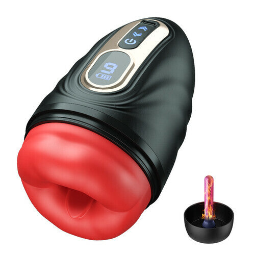 Caleb Night Queen - Heating Masturbation Cup with LCD Lips & 9 Vibrating Modes