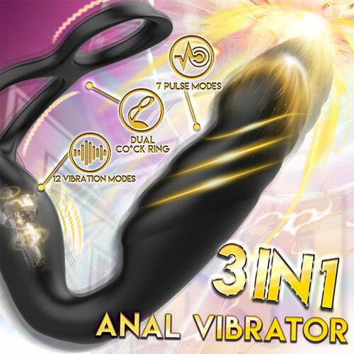 Male Prostate Massager with Dual Cock Ring: 7 Pulsing & 12 Vibrating Modes