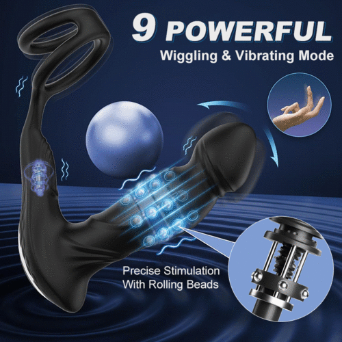 Asura - Prostate Massager with Dual Cock Rings Vibrating & Wiggling & Thrusting