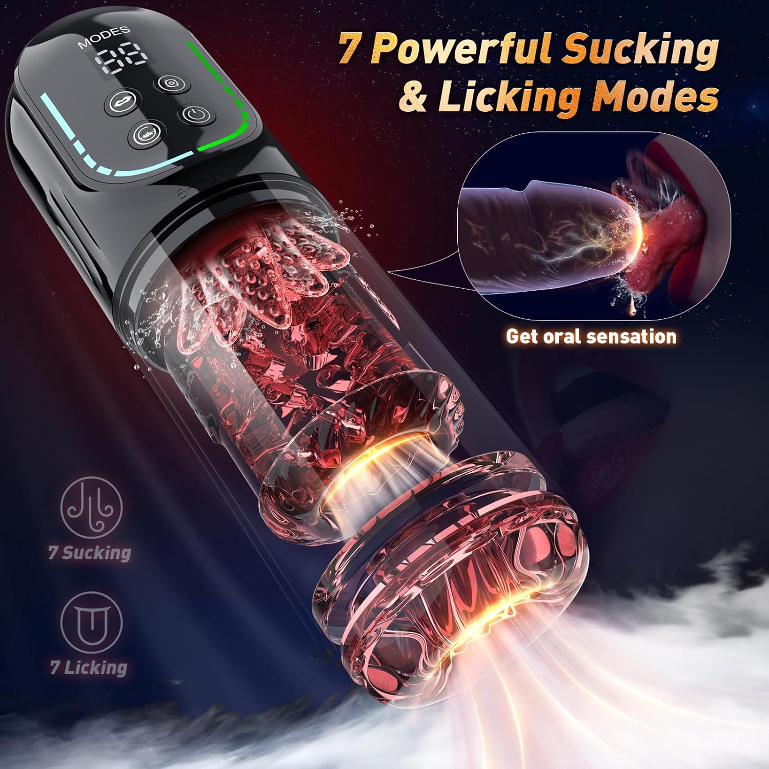 7-Function AI Male Masturbator Stroker – Thrusting, Rotating, Vibrating, Sucking, Licking with Vacuum Pump Enlarger & LCD Display