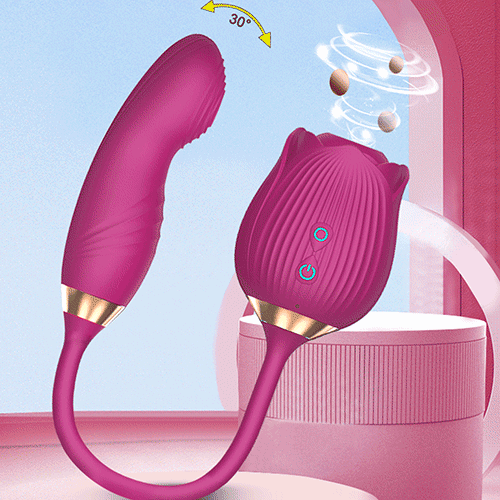 New Upgrade Rose Vibrator & Dildo Double Head 10 Sucking & Vibrating & Wiggling Modes
