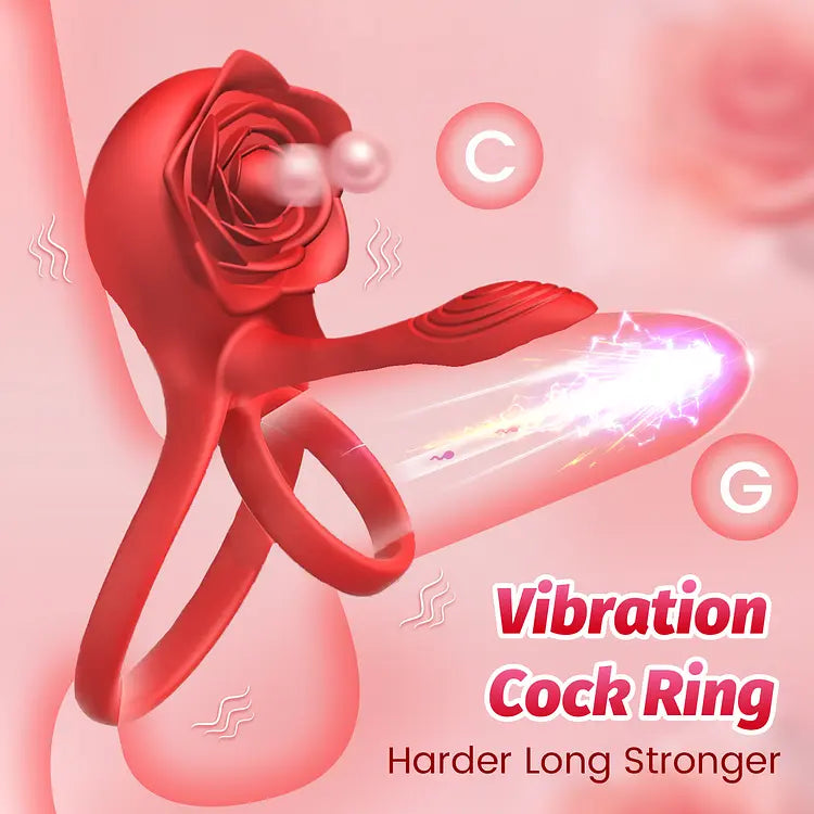 Vibrating penis ring for couples remote control dual-motor with rose clitoral simulator Sweetstoy