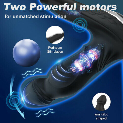Asura - Prostate Massager with Dual Cock Rings Vibrating & Wiggling & Thrusting