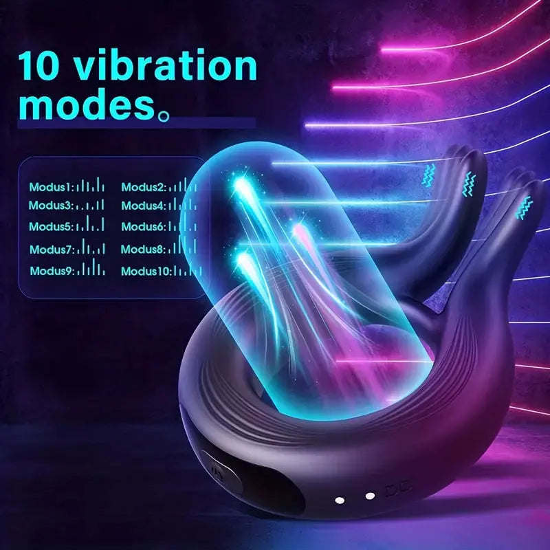 Vibrating Cock Ring, Penis Rings With 10 Vibration Modes, Rabbit Design Silicone Stretchy Couple Vibrator Erection Pleasure Enhance Sweetstoy