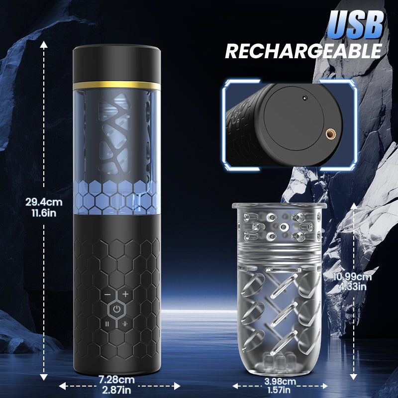 Oral Massage Vibration Masturbation Cup 6 Rotating & Telescoping - Blue Whirlwind