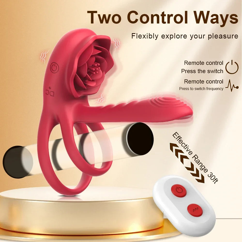 Rose Play 2-in-1 Vibrating Cock Ring Couples Vibrator Sweetstoy