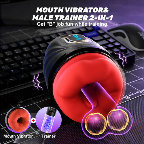 Caleb Night Queen - Heating Masturbation Cup with LCD Lips & 9 Vibrating Modes