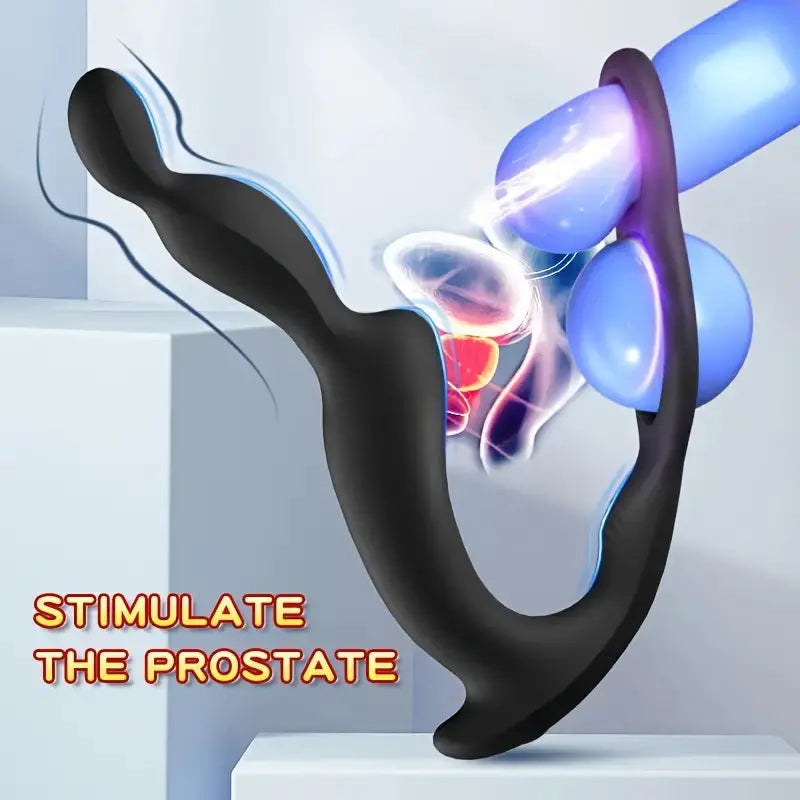 Vibrator With Double Penis Ring Prostate Pubic Double Point Straight Intestine Massager Anal Plug Sweetstoy