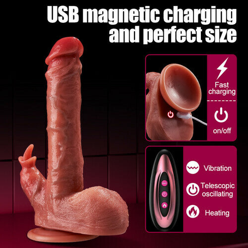 Heating Lifelike Dildo with Licking & Vibrating Clitoral Stimulator