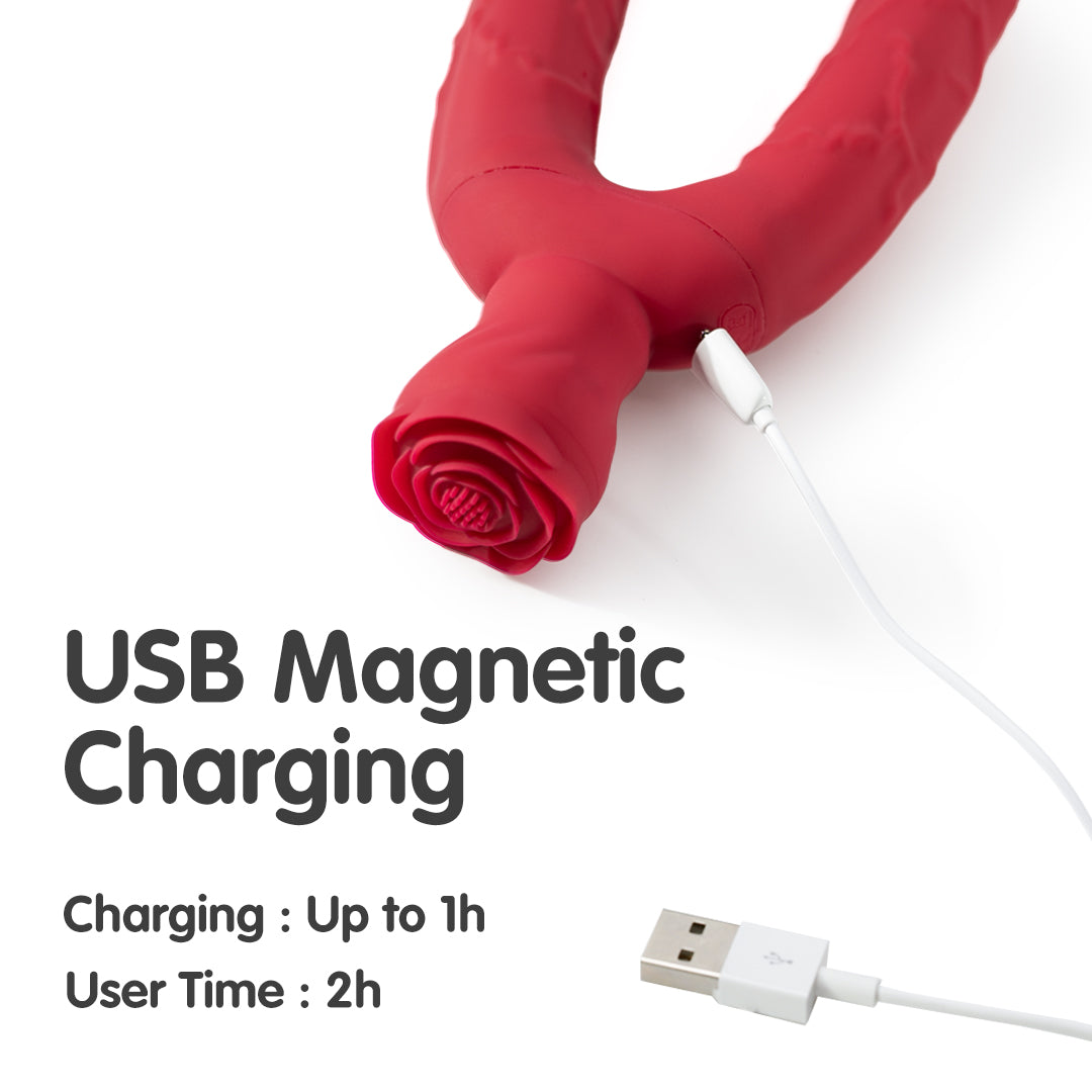 Y-Lover Double-Sided Rose Bloom Vibrator – Dual-End Dildo for Internal & External Pleasure