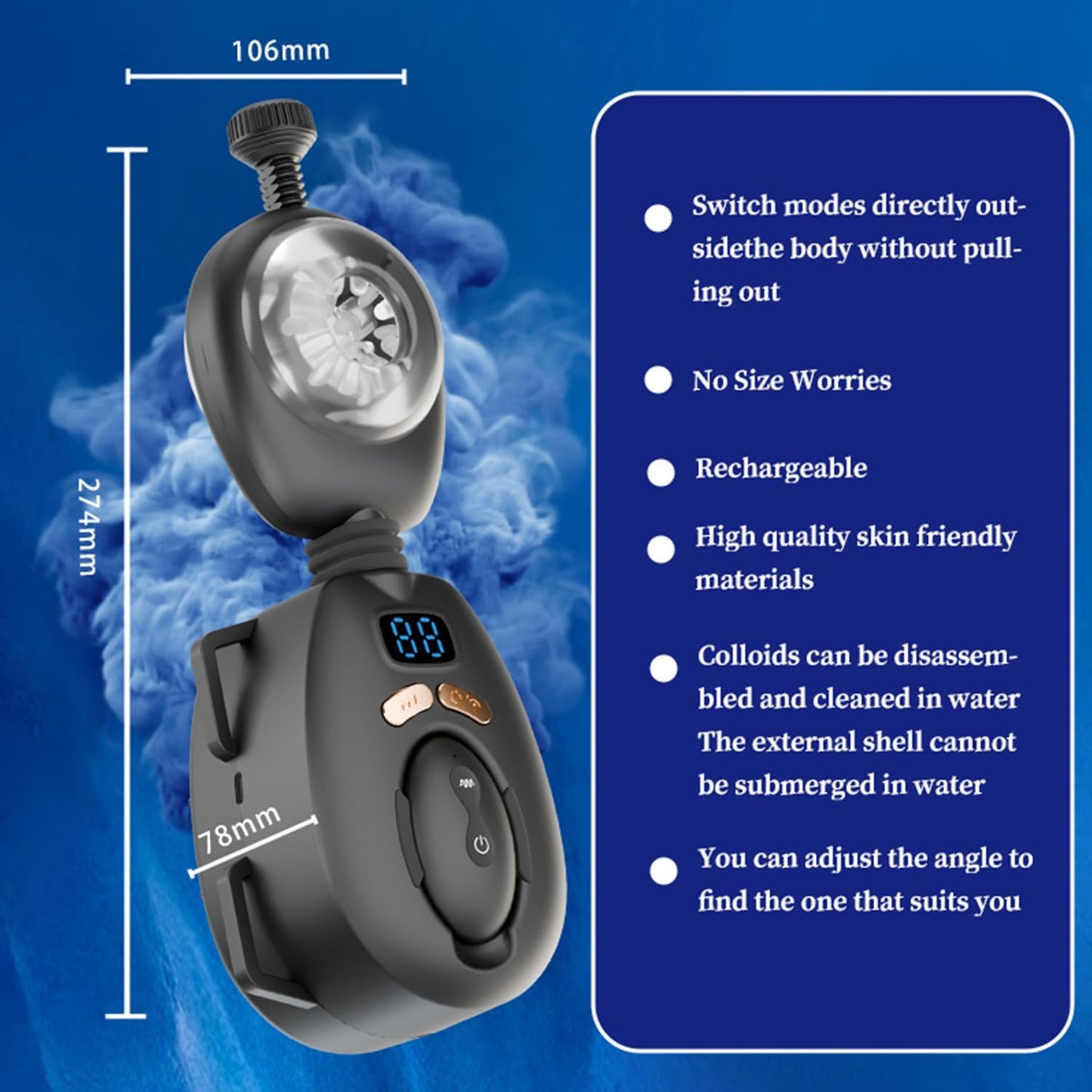 Wearable vibrating male stroker with remote control - charging and care detail