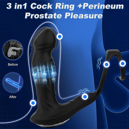 Asura - Prostate Massager with Dual Cock Rings Vibrating & Wiggling & Thrusting