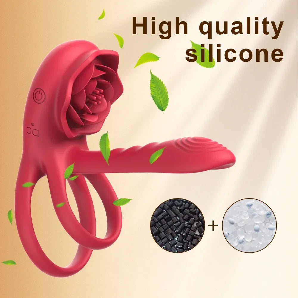 Rose Play 2-in-1 Vibrating Cock Ring Couples Vibrator Sweetstoy