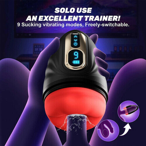 Caleb Night Queen - Heating Masturbation Cup with LCD Lips & 9 Vibrating Modes