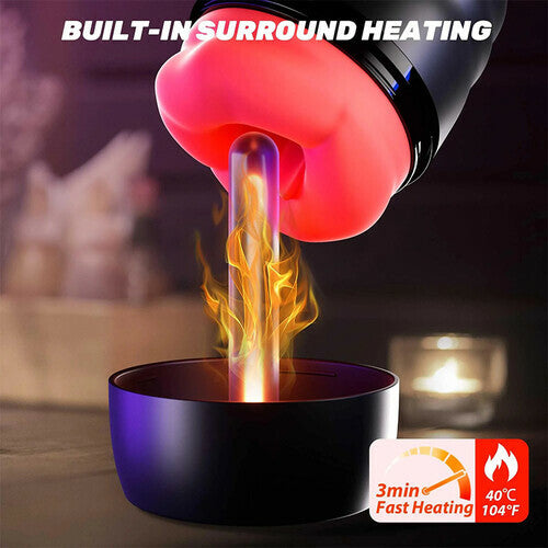 Caleb Night Queen - Heating Masturbation Cup with LCD Lips & 9 Vibrating Modes