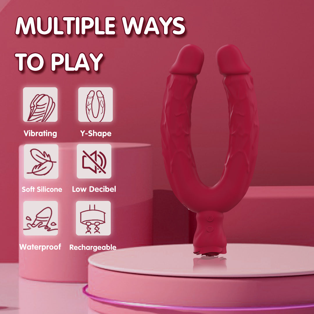 Y-Lover Double-Sided Rose Bloom Vibrator – Dual-End Dildo for Internal & External Pleasure