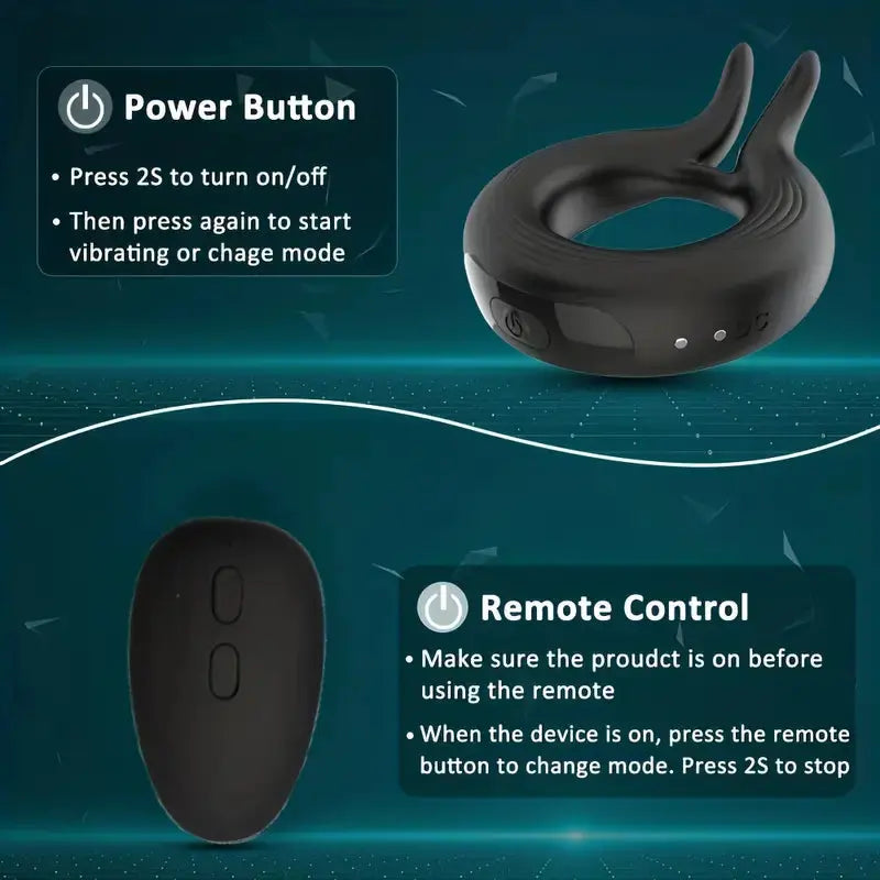 Vibrating Cock Ring, Penis Rings With 10 Vibration Modes, Rabbit Design Silicone Stretchy Couple Vibrator Erection Pleasure Enhance Sweetstoy