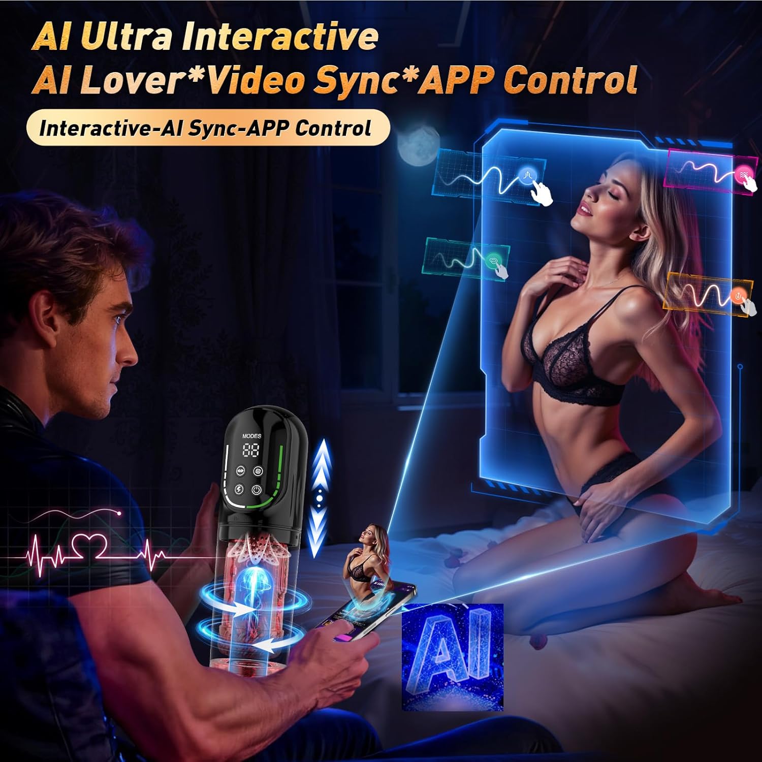 7-Function AI Male Masturbator Stroker – Thrusting, Rotating, Vibrating, Sucking, Licking with Vacuum Pump Enlarger & LCD Display
