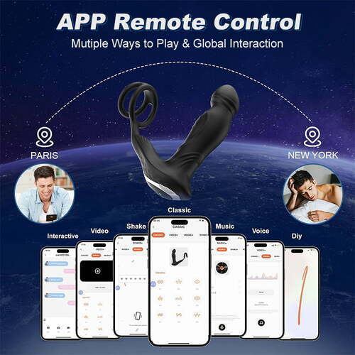 Asura - Prostate Massager with Dual Cock Rings Vibrating & Wiggling & Thrusting