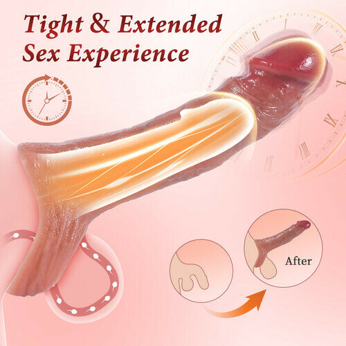 10-Mode Remote Control Penis Sleeve Vibrator with Dual Cock Rings