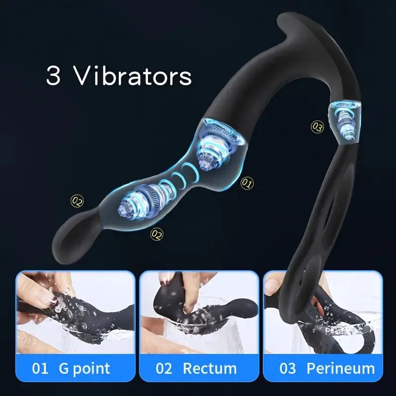 Vibrator With Double Penis Ring Prostate Pubic Double Point Straight Intestine Massager Anal Plug Sweetstoy