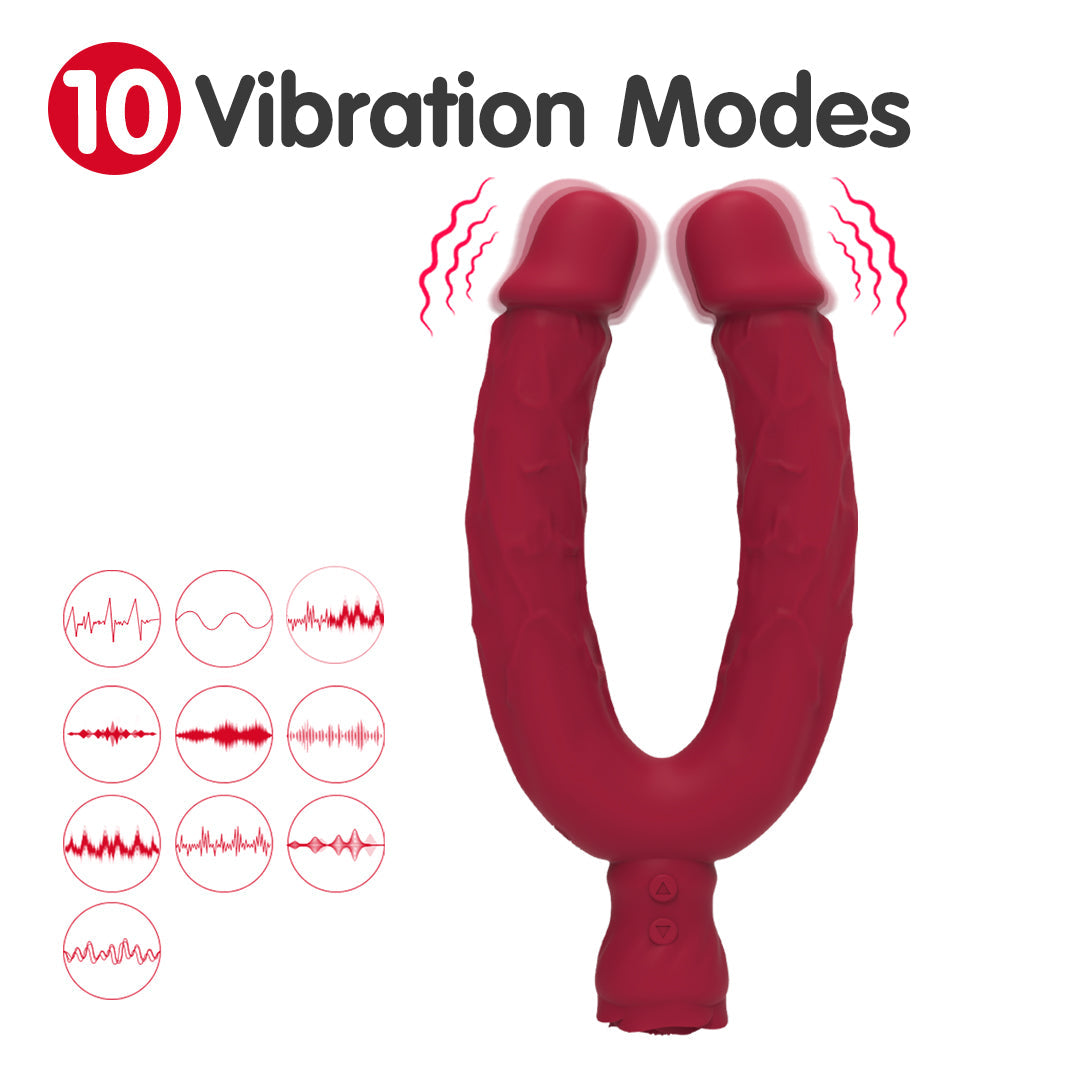 Y-Lover Double-Sided Rose Bloom Vibrator – Dual-End Dildo for Internal & External Pleasure