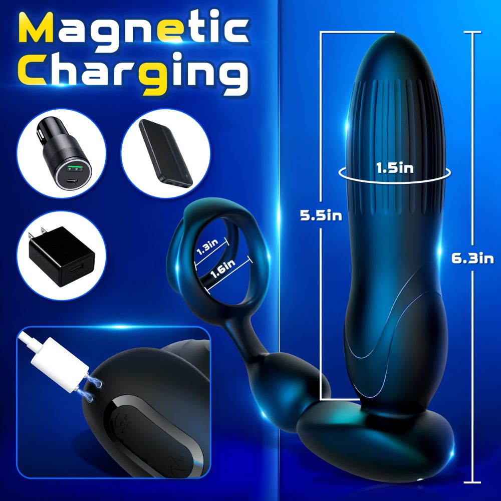 Starship - Prostate Massager: Vibrating, Inflating, Expanding Anal Toy with Dual Rings