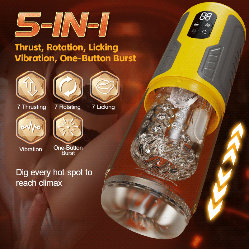 CREAMPIE - 5 IN 1 Licking Massage Thrust Rotation Vibrating Burst Stroker Sweetstoy