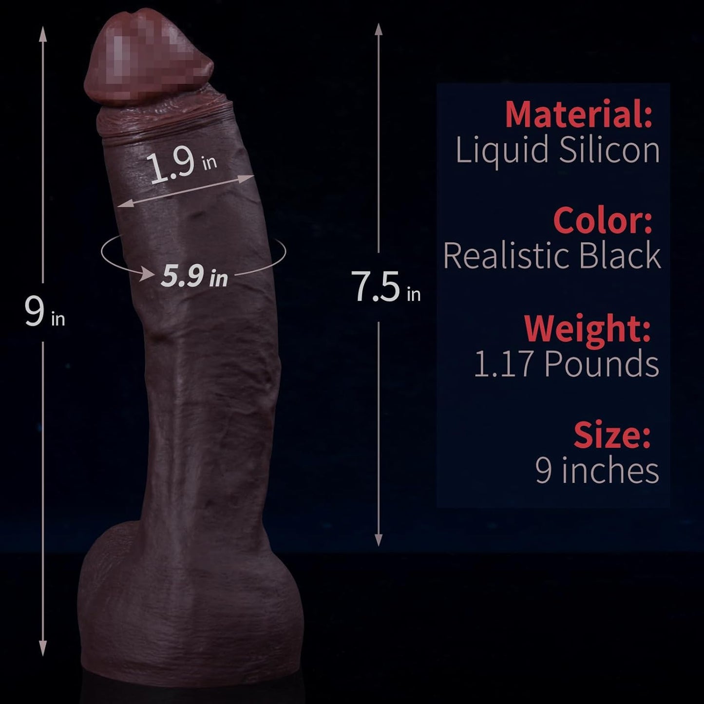 9-Inch Realistic Silicone Dildo with Strong Suction Cup – Soft, Skin-Like Feel for Hands-Free Play