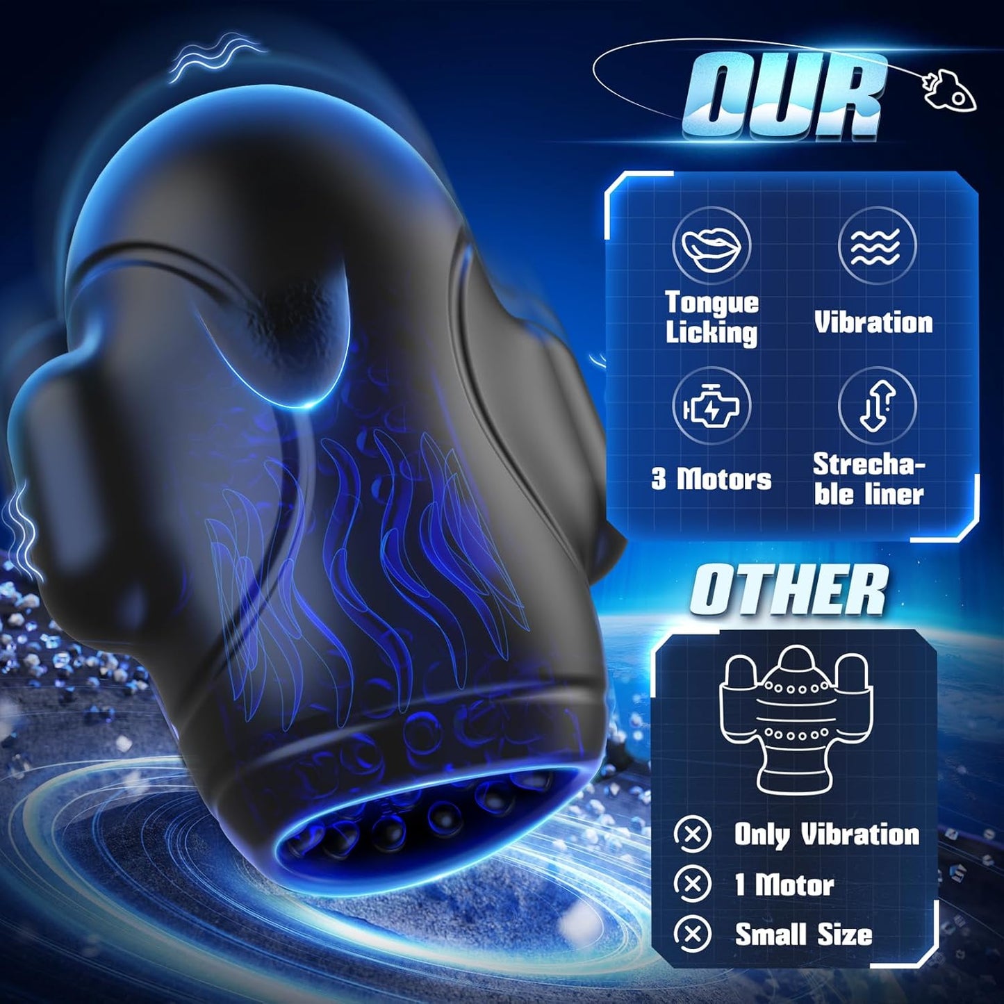Baiwatt X10 triple-motor stroker with tongue contact, vibration and textured liner