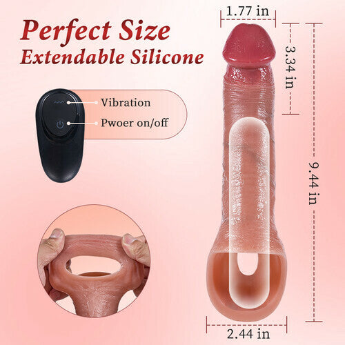 10-Mode Remote Control Penis Sleeve Vibrator with Dual Cock Rings