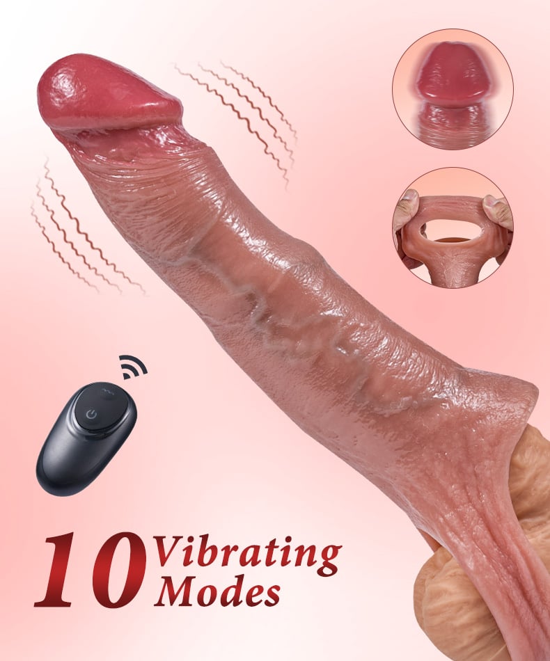 10-Mode Remote Control Penis Sleeve Vibrator with Dual Cock Rings