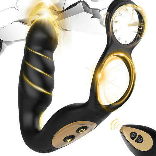 Male Prostate Massager with Dual Cock Ring: 7 Pulsing & 12 Vibrating Modes