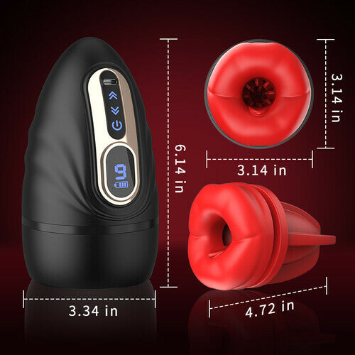 Caleb Night Queen - Heating Masturbation Cup with LCD Lips & 9 Vibrating Modes