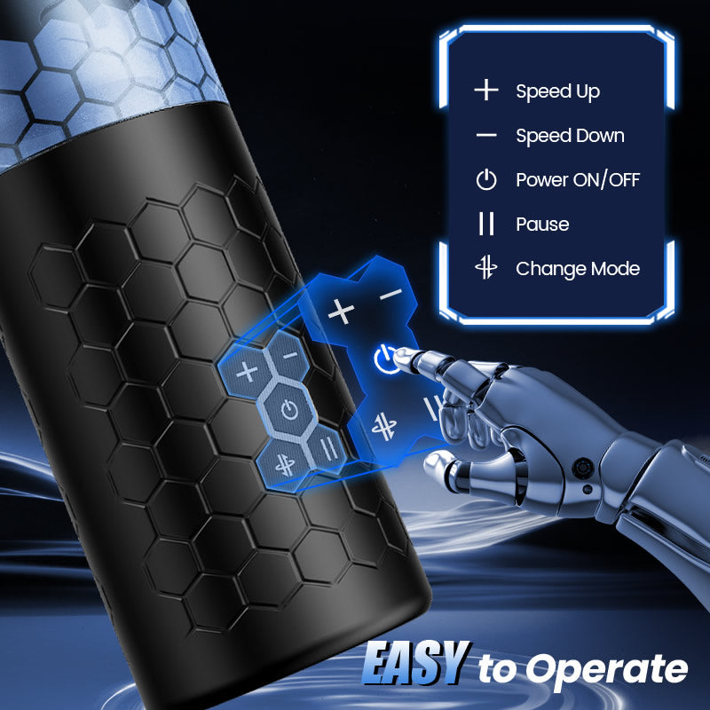 Oral Massage Vibration Masturbation Cup 6 Rotating & Telescoping - Blue Whirlwind