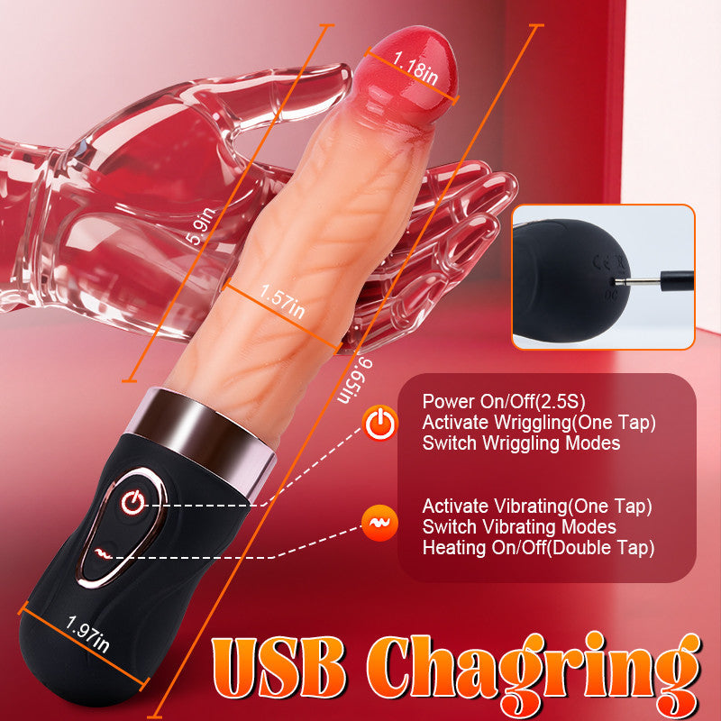 Riley 7 Wriggling Quiet 9 Vibrating Heating Vaginal Anal Vibrator Lifelike Dildo 9.65 Inch