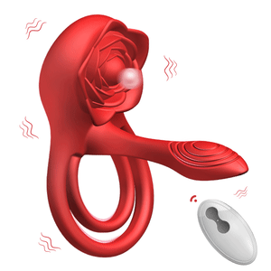 Vibrating penis ring for couples remote control dual-motor with rose clitoral simulator Sweetstoy