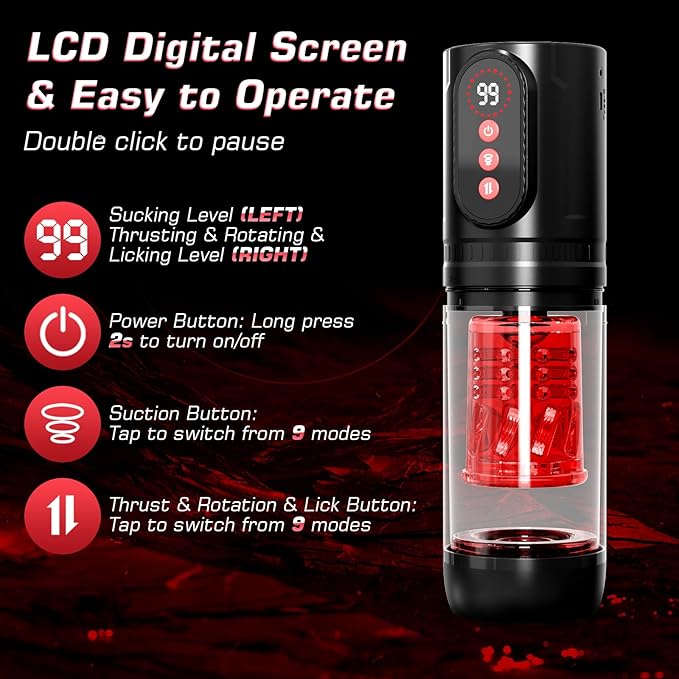 9 Thrusting & Rotating  & Sucking Licking Modes Male Stroker