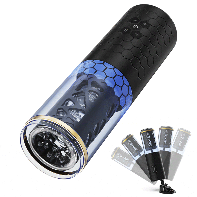 Oral Massage Vibration Masturbation Cup 6 Rotating & Telescoping - Blue Whirlwind