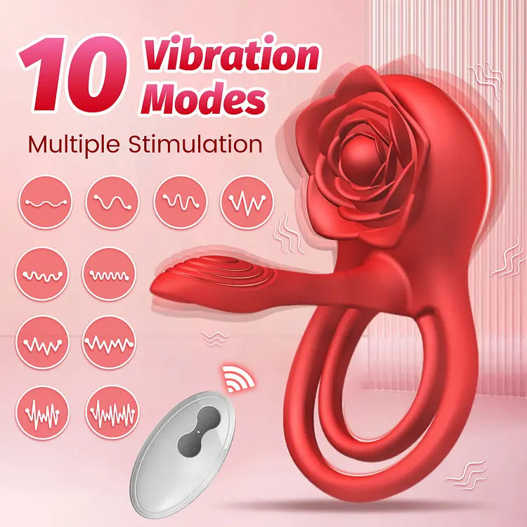 Vibrating penis ring for couples remote control dual-motor with rose clitoral simulator Sweetstoy