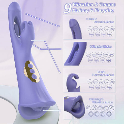 Clit Nipple Anal Stimulation Rabbit Licking Vibrating Flapping 4 IN 1 Stimulator Sweetstoy