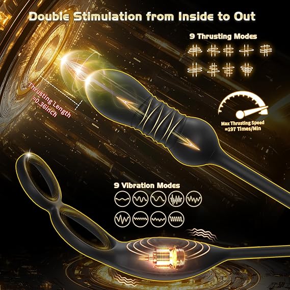 HNNPY Prostate Massager & Vibrating Cock Ring – 10 Vibration Modes, APP Control, Thrusting Anal Plug & Testicle Stimulator for Men