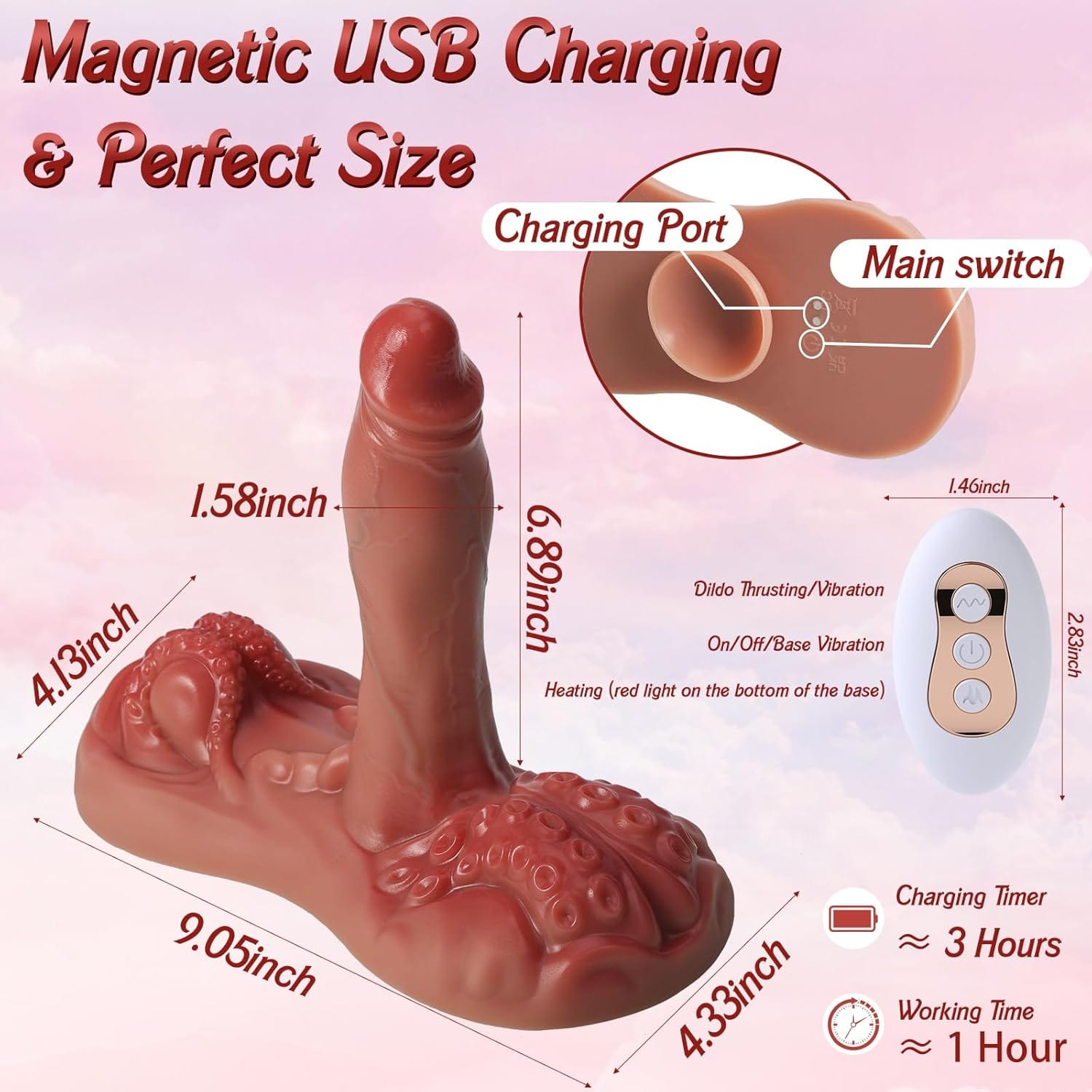 4-in-1 Riding Dildo Vibrator – Monster Power with Remote Control