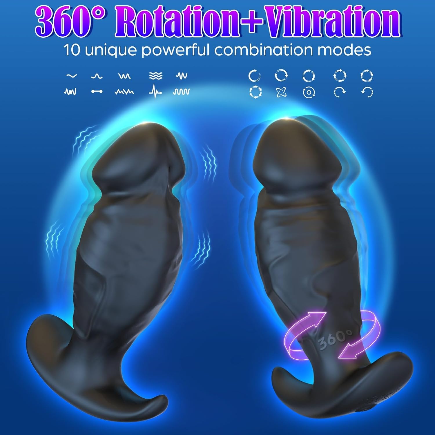 Mtsige 360° Rotating & Vibrating Anal Plug – 10-Mode Silicone Prostate Massager for Men & Women