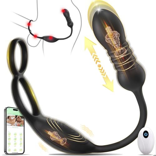 HNNPY Prostate Massager & Vibrating Cock Ring – 10 Vibration Modes, APP Control, Thrusting Anal Plug & Testicle Stimulator for Men