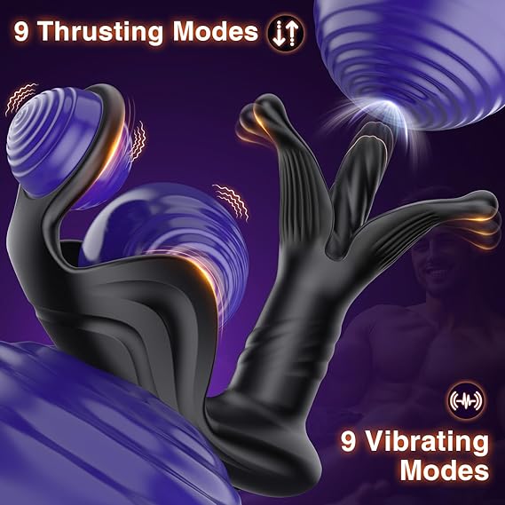 BEISAR Vibrating Prostate Massager with Thrusting Motion, Cock Ring & 9 Stimulation Modes