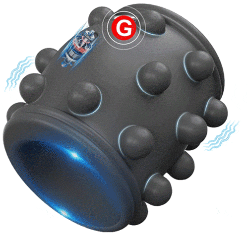 Animated view of the textured vibrating cock ring and its raised exterior nodes