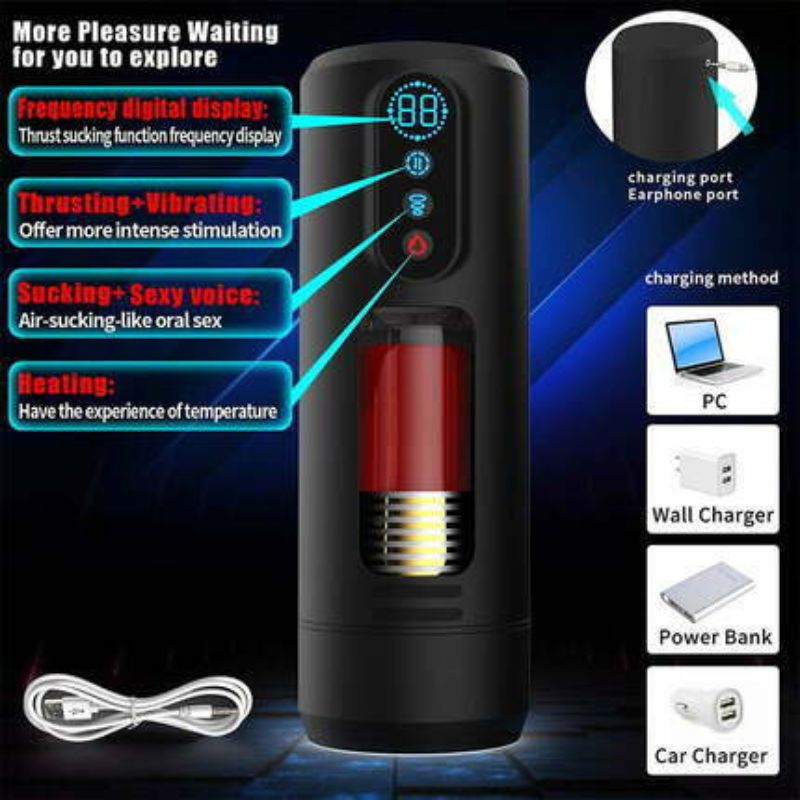 9 Telescopic Vibration Sucking Heated Aircraft Male Stroker Sweetstoy